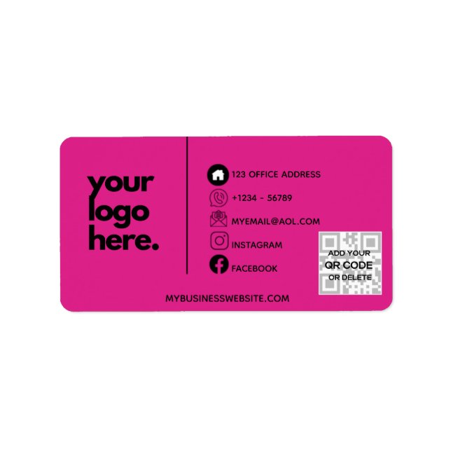 Create Own CERISE PINK QR CODE Business Card Logo  Label (Front)