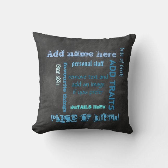 Create own chalkboard word cloud cushion, blue/blk cushion (Front)