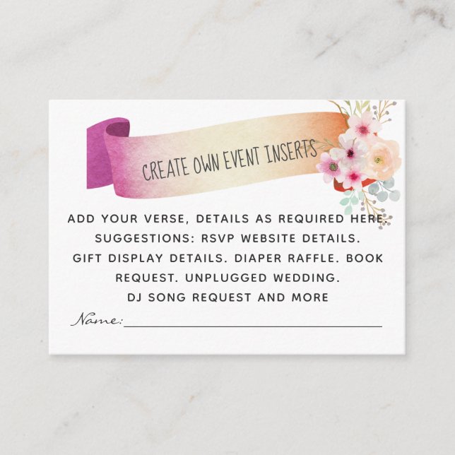 Create Own Event Details Inserts - Floral Template (Front)
