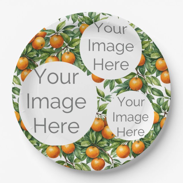 create own paper photo text template oranges plate (Front)