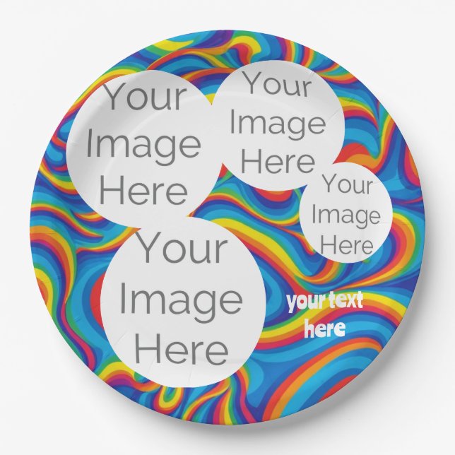 create own paper photo text template rainbow paper plate (Front)