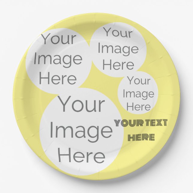 create own paper photo text template yellow paper plate (Front)