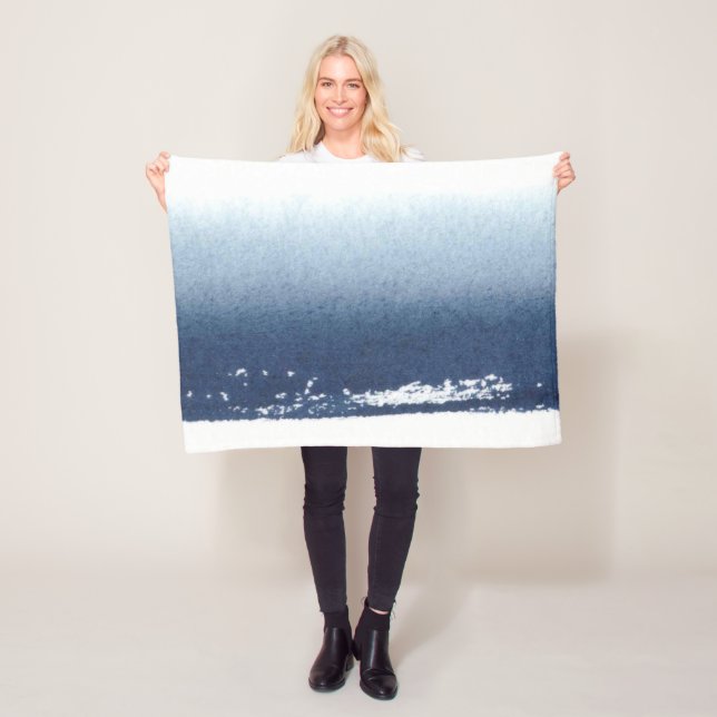 Create Own Peronalized Gift - Watercolor Navy Blue Fleece Blanket (In Situ)