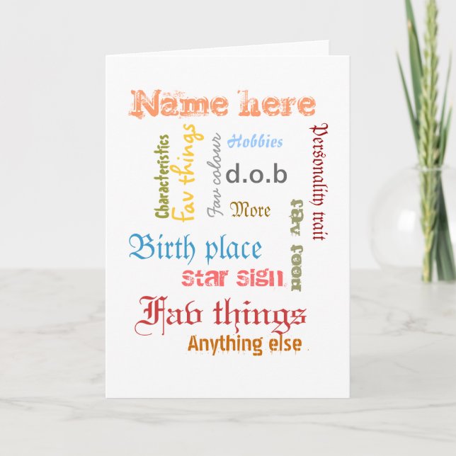 Create own personal word cloud card with template (Front)