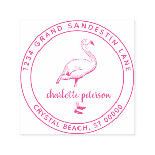 Create Own Pink Flamingo Beach Return Address Self-inking Stamp