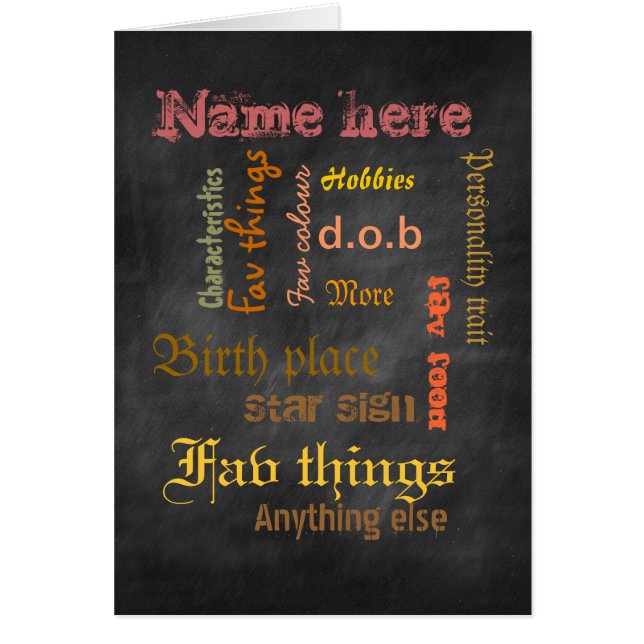 Create own word cloud card - chalkboard orange (Front)