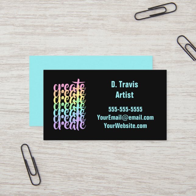 Create Pastel Rainbow Business Cards (Front/Back In Situ)
