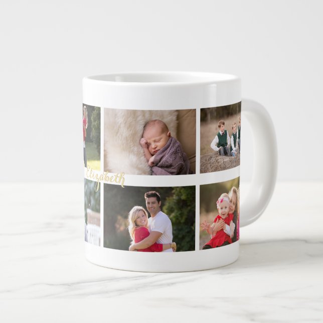 Create Personalised 8 Photo Collage Monogram Jumbo Large Coffee Mug (Front Right)