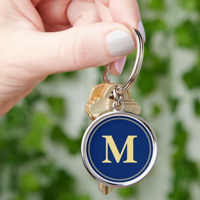 Create Personalised Blue Gold Monogram Keychain (Create Personalized Blue Gold Monogram Keychain)