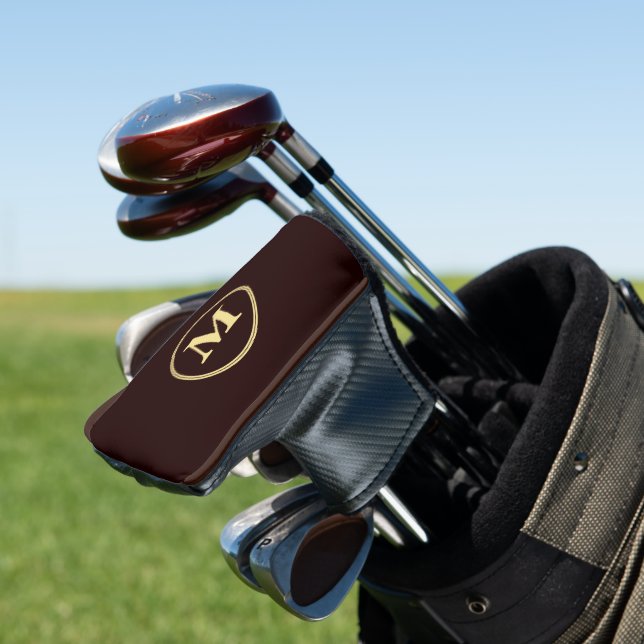 Create Personalised Brown Gold Monogrammed Putter Golf Head Cover (In Situ)