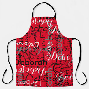 Create personalised name typography red apron
