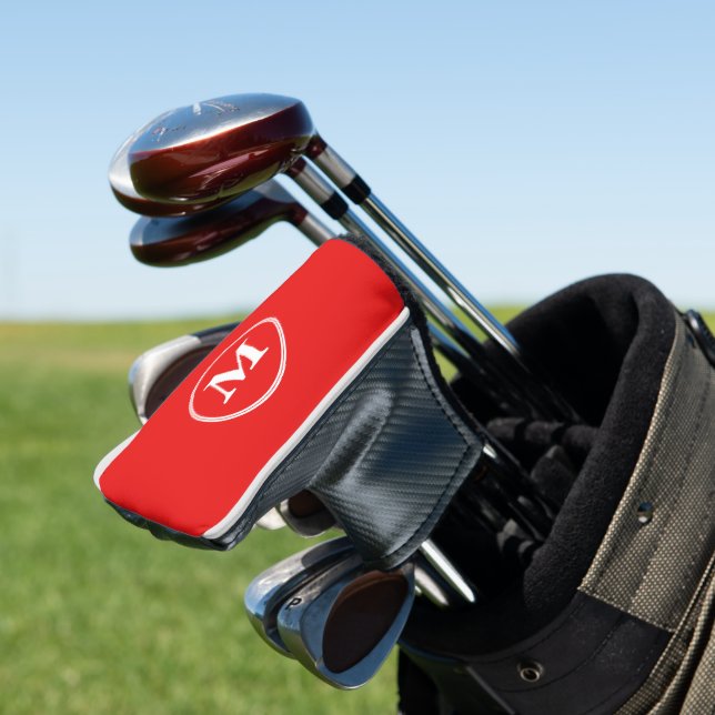 Create Personalised Red White Monogrammed Putter Golf Head Cover (In Situ)