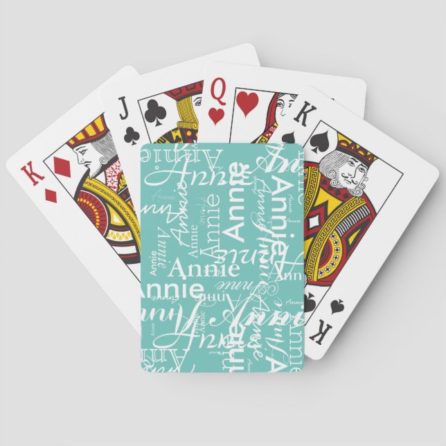 Create Personalised White Names allover Teal-Blue Playing Cards (Back)