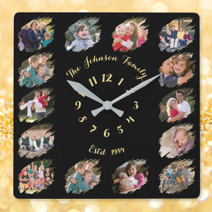 Create Personalized Custom Family Photo Collage Square Wall Clock