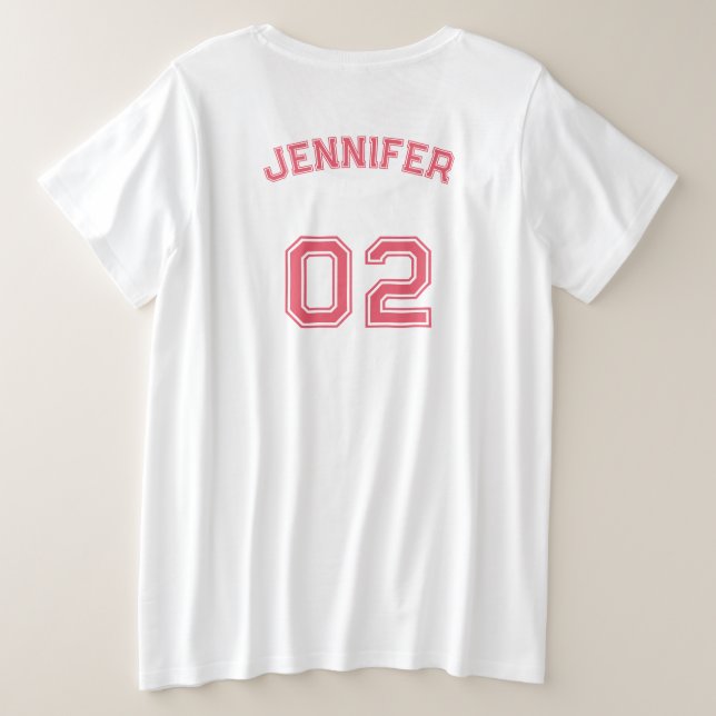 Create Pink Player Name Jersey Number Womens Soft Plus Size T-Shirt (Design Back)