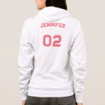 Create Player Name Jersey Number Womens Full Zip Hoodie<br><div class="desc">Create your own custom, personalised, cool stylish pink typography / font / script, monogrammed player name jersey number white, soft, relaxed, plush poly-cotton blend, womens full zip hoodie hooded sweatshirt. Simply type in your name / player name and player jersey number, to customise. Makes a great gift for birthday, christmas,...</div>