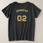 Create Player Name Jersey Number Womens Soft Long Plus Size T-Shirt<br><div class="desc">Create your own custom, personalised, cool stylish girly faux gold typography / font / script, monogrammed player name jersey number black, soft, smooth, longer length, 100% combed ringspun cotton premium jersey, womens plus size basic t-shirt shirt. Simply type in your name / player name and player jersey number, to customise....</div>