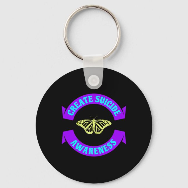 Create Suicide Awareness Ribbon Butterfly Novelty  Key Ring (Front)