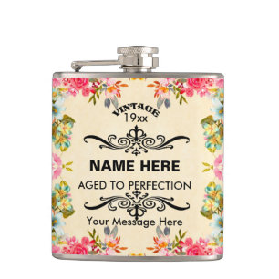 Create Vintage Floral Birthday Hip Flask