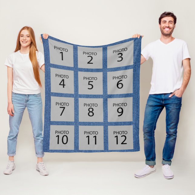 Create you 12 Photo Collage on denim textile Fleece Blanket (In Situ)