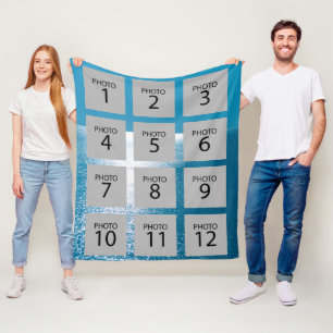 Create you 12 Photo Collage on sea background Fleece Blanket