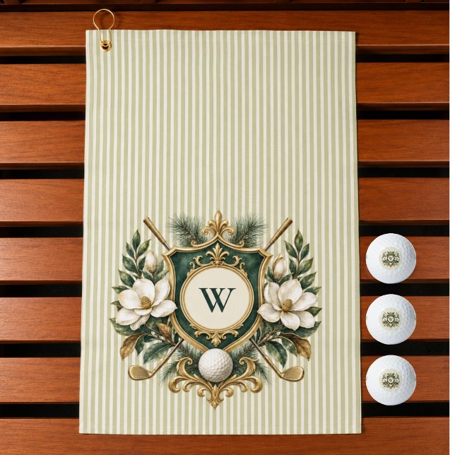 Create You Own Elegant Floral Monogram Golf Towel (Golfer Gift - Elegant Monogrammed Golf Towel. Perfect for women.)