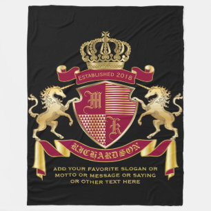 Create Your Coat of Arms Red Gold Unicorn Emblem Fleece Blanket