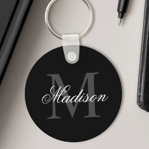 Create Your Custom Name Monogram Calligraphy Black Key Ring