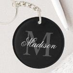 Create Your Custom Name Monogram Calligraphy Black Key Ring<br><div class="desc">Create your own personalised keychain with your custom name and monogram. To edit this design template,  simply edit the text fields as shown above. You can easily add more text or images,  customise fonts and colours. Treat yourself or make the perfect gift for family and friends!</div>