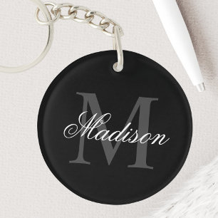 Create Your Custom Name Monogram Calligraphy Black Key Ring