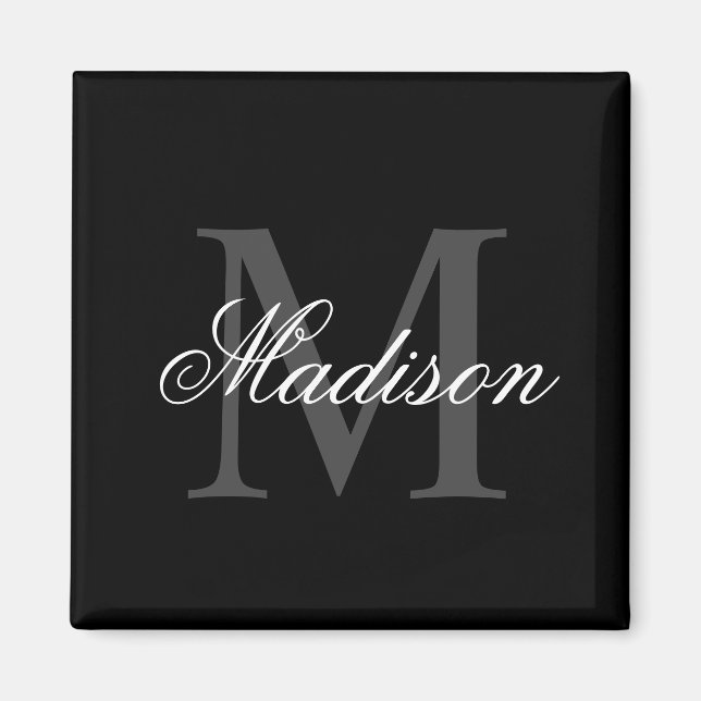 Create Your Custom Name Monogram Calligraphy Black Magnet (Front)