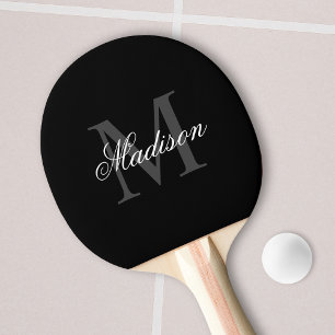 Create Your Custom Name Monogram Calligraphy Black Ping Pong Paddle