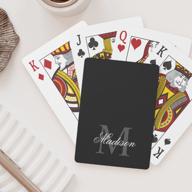 Create Your Custom Name Monogram Calligraphy Black Playing Cards (Creator Uploaded)