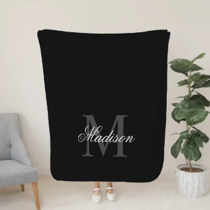 Create Your Custom Name Monogram Calligraphy Black Sherpa Blanket
