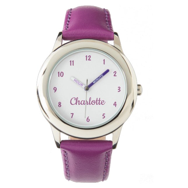 Create Your Custom Name Personalised Girls Purple Watch (Front)