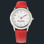 Create Your Custom Name Personalised Girls Red Watch<br><div class="desc">Create your own personalised, girls fun girly red strap, stainless steel wrist watch. To edit this design template, simply edit the text fields as shown above. You can even add more text or images, customise fonts and colours. Go ahead create a wonderful, custom watch for the little princess in your...</div>