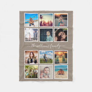Create Your Custom Photo Collage Family Taupe Fleece Blanket