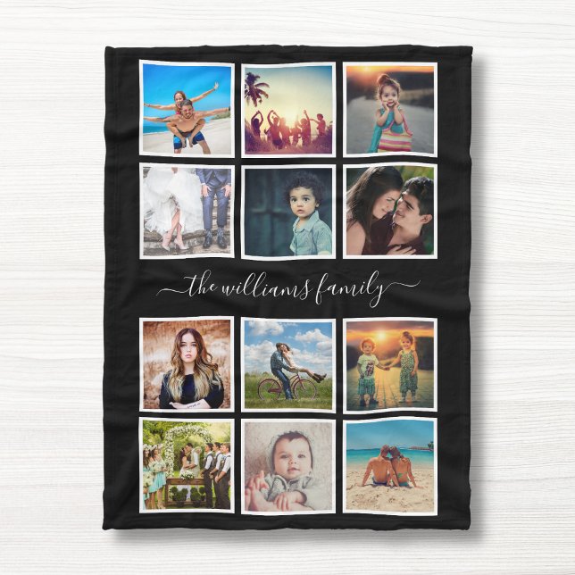 Create Your Custom Photo Collage Memories Black Fleece Blanket (Creator Uploaded)
