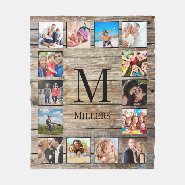 Create Your Custom Photo Collage Rustic Farmhouse Fleece Blanket (Front)