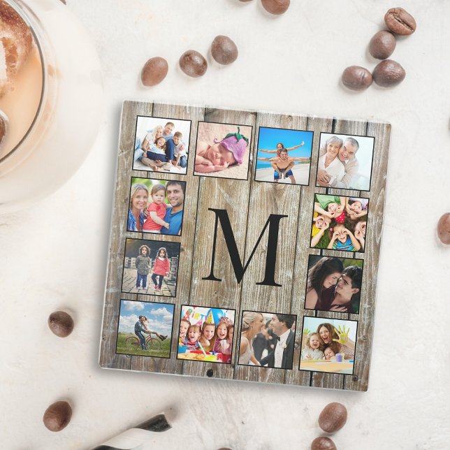 Create Your Custom Photo Collage Rustic Farmhouse Glass Coaster (Creator Uploaded)