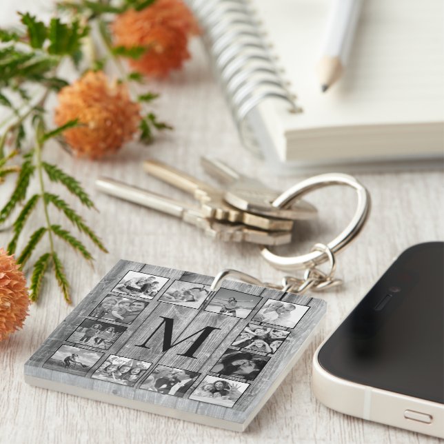 Create Your Custom Photo Collage Rustic Farmhouse Key Ring (Front Right)