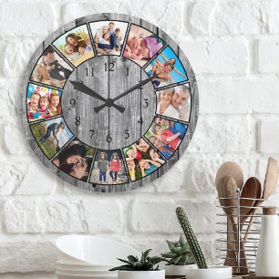 Create Your Custom Photo Collage Rustic Farmhouse Large Clock