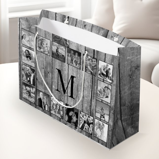 Create Your Custom Photo Collage Rustic Farmhouse Large Gift Bag (Creator Uploaded)