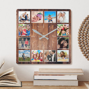 Create Your Custom Photo Collage Rustic Farmhouse Square Wall Clock