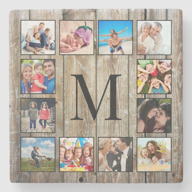 Create Your Custom Photo Collage Rustic Farmhouse Stone Coaster (Front)