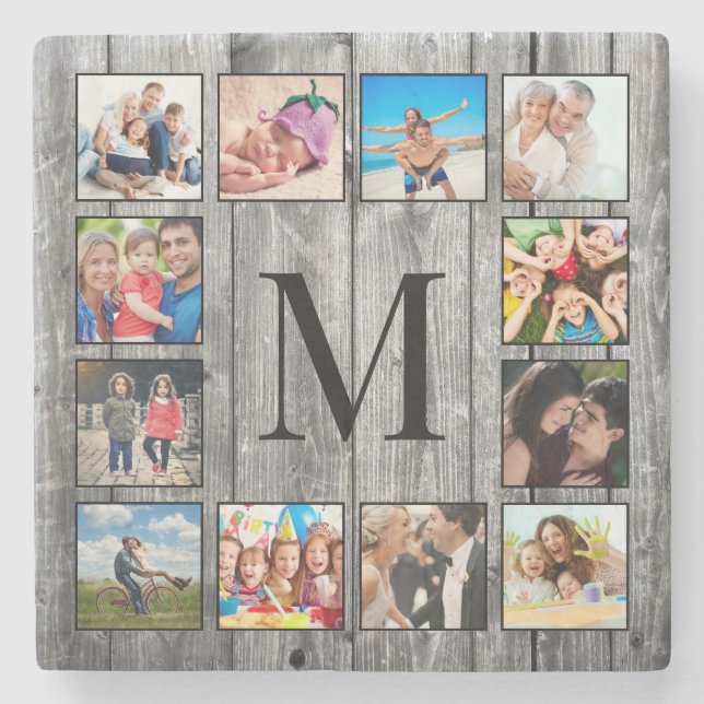 Create Your Custom Photo Collage Rustic Farmhouse Stone Coaster (Front)