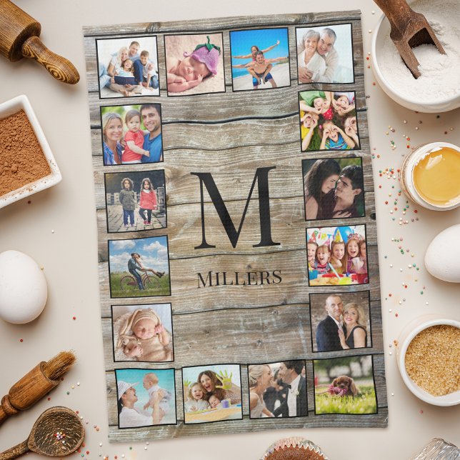 Create Your Custom Photo Collage Rustic Farmhouse Tea Towel (Creator Uploaded)