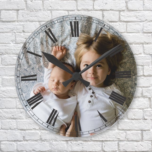 Create Your Custom Photo Grey Classy Elegant Round Clock (Creator Uploaded)