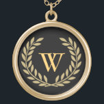 Create Your Decorative Monogram Gold Plated Necklace<br><div class="desc">Enter your initial. May require little tweaking to centre perfectly  depending on the shape of the letter. Laurel wreath is perfect decoration for your initial.</div>