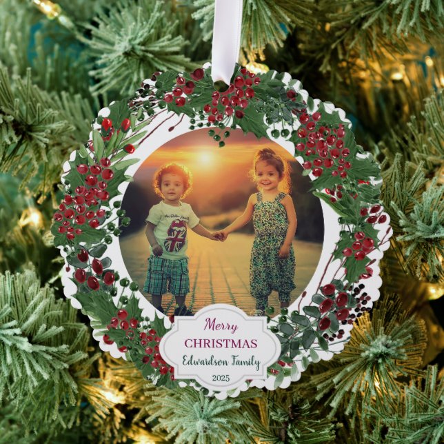 Create your Merry Christmas family photo christmas Tree Decoration Card (Insitu (Tree))